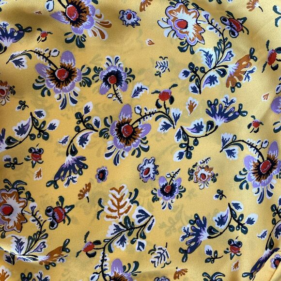 Max Studio Women's M Cinch Front Midi Skirt Yellow Floral Ruffle Chiffon Ruched - Picture 8 of 10